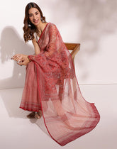 Pink Cotton Silk Hand Block Printed Sari