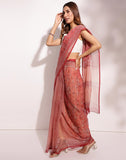 Pink Cotton Silk Hand Block Printed Sari