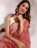 Pink Cotton Silk Hand Block Printed Sari