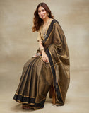 Black Cotton Silk Blend Maheshwari Woven Sari