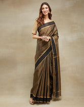 Black Cotton Silk Blend Maheshwari Woven Sari