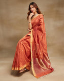 Orange Cotton Silk Blend Chanderi Sari