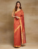 Orange Cotton Silk Blend Chanderi Sari