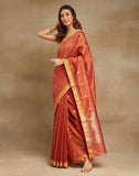 Orange Cotton Silk Blend Chanderi Sari