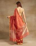 Orange Cotton Silk Blend Chanderi Sari