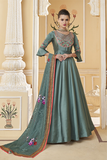 Mrigtrishna|Teal Suit with Print Dupatta