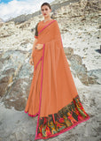 Tejasvini|Orange Digital Print Saree with Blouse