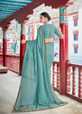 Mayavi Neela|Light Teal Digital Print Saree with Blouse