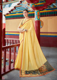 Peetanjali|Yellow Digital Print Saree with Blouse