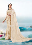 Mughal Meenakaari|Off White Heavy Lucknowi work Saree with Blouse