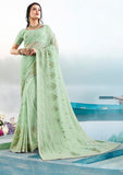 Nawabi Hariyali|Light Green Heavy Lucknowi work Saree with Blouse