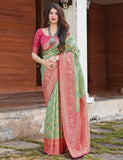 Harit Aabha|Pista Green Silk Saree with Blouse