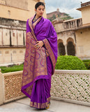 Indravajra|Purple Silk Jacquard Woven Saree with Blouse
