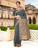 Chandni Dhaagaa|Dark Grey Silk Jacquard Woven Saree with Blouse