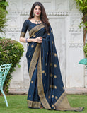 Neelangi|Blue Silk Jacquard Woven Saree with Blouse