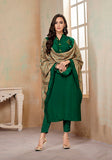 Bageecha|Green Suit with Print Dupatta
