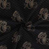 Gold Bird Motif And Butti Design Hand Block-Printed Black Cotton Fabric