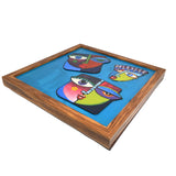 Indha Hand painted Abstract Faces Wall Art | Multicolour Décor with Repurposed Wood Frame & Vegan Leather Back | Artistic Wall Accent Wood Applique