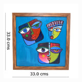 Indha Hand painted Abstract Faces Wall Art | Multicolour Décor with Repurposed Wood Frame & Vegan Leather Back | Artistic Wall Accent Wood Applique