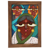 Indha Hand-Painted Abstract Wall Art | Made from Repurposed Tablet & Wood | Sustainable & Framed | Unique Corporate Gift| Three Women Art Acrylic Colours