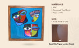 Indha Hand painted Abstract Faces Wall Art | Multicolour Décor with Repurposed Wood Frame & Vegan Leather Back | Artistic Wall Accent Wood Applique