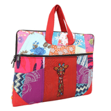 Indha Multicolor Upcycled Cotton Patchwork Laptop Sleeve – Hand Embroidered Motif, Eco-Friendly 11″x14.5″ Padded Bag with YKK Zipper
