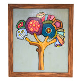 Indha Boho Tree Wall Art | Hand-Painted on Wood Appliqué | Framed in Repurposed Wood with Vegan Leather Back | Sustainable Acrylic Décor