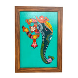 Indha Handpainted Multicolour OM Ganesha Wall Décor | Repurposed Wood Frame with Vegan Leather Back | Ethnic Wood Applique Art