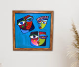 Indha Hand painted Abstract Faces Wall Art | Multicolour Décor with Repurposed Wood Frame & Vegan Leather Back | Artistic Wall Accent Wood Applique
