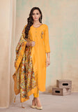 Surajmukhi|Yellow Suit with Print Dupatta