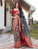 Chaandani Raat|Dark Grey Silk Jacquard Woven Saree with Blouse