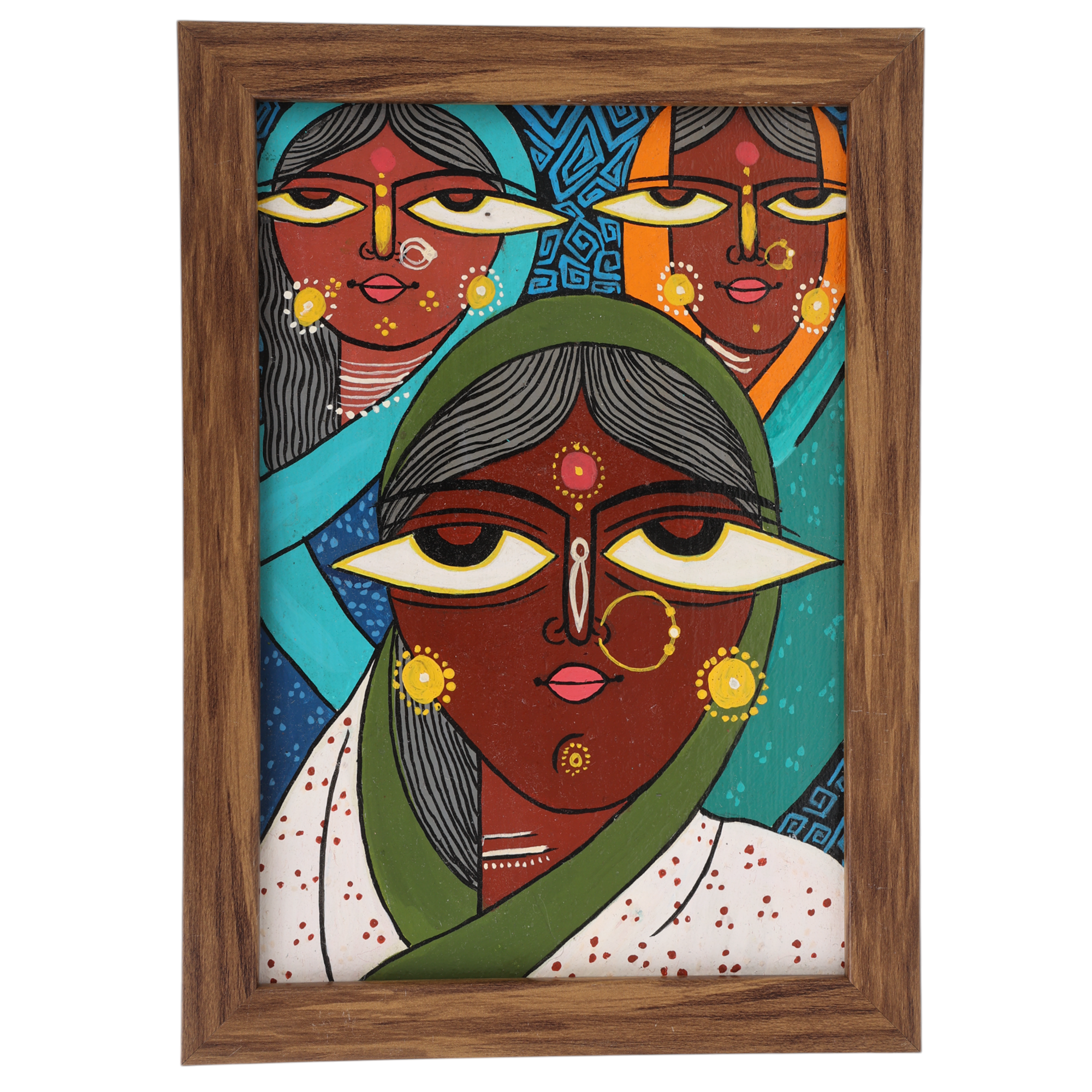 Indha Hand-Painted Abstract Wall Art | Made from Repurposed Tablet & Wood | Sustainable & Framed | Unique Corporate Gift| Three Women Art Acrylic Colours
