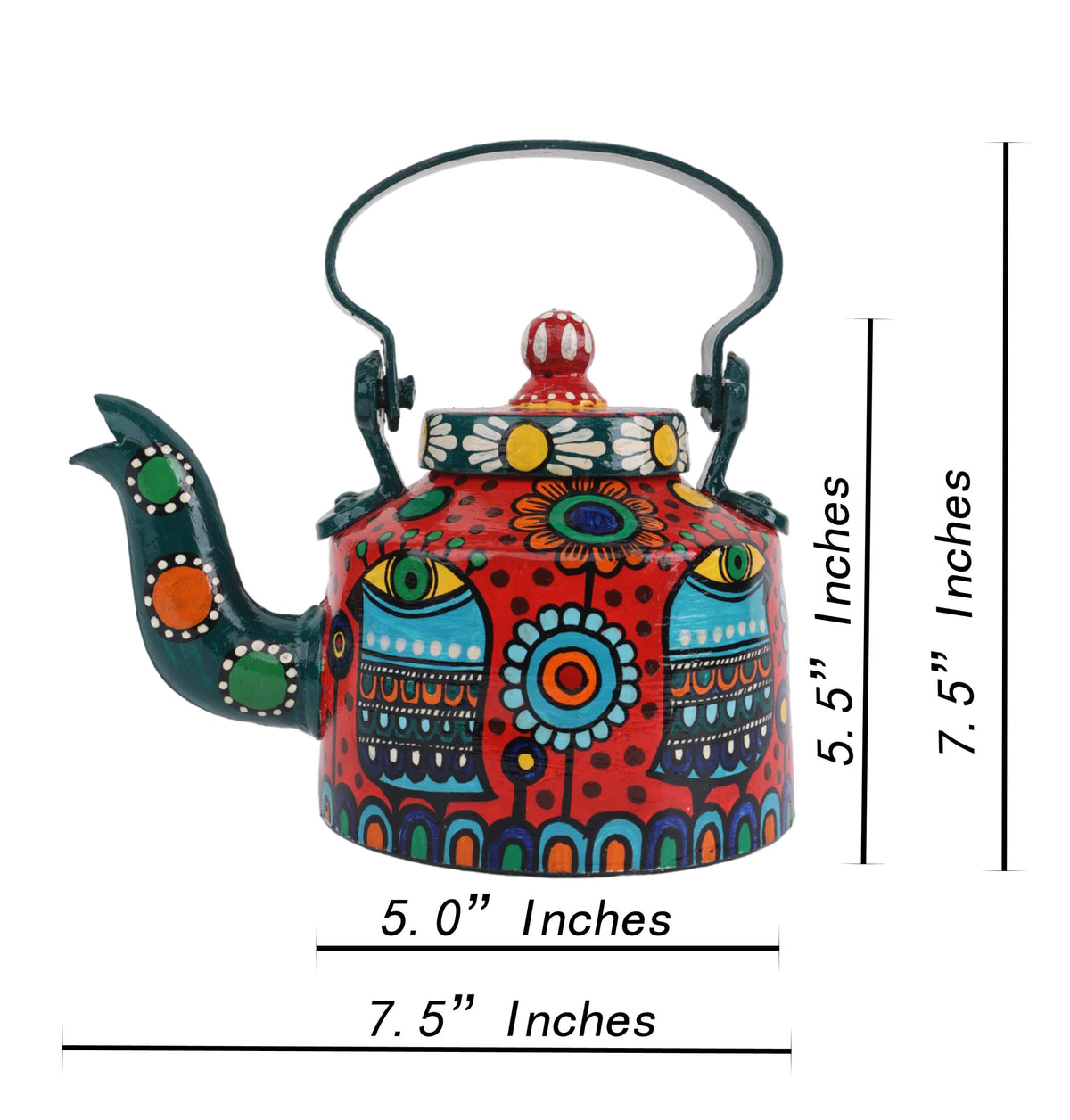 INDHA Decorative Aluminium Hand Painted Kettle Eye-Print | Hand-Painted Kettle Multicolour | Exquisite Design Kettle | Gift Piece | Home Decor