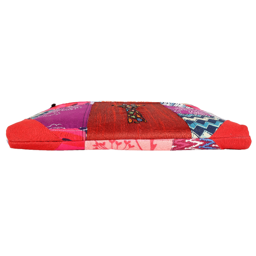 Indha Multicolor Upcycled Cotton Patchwork Laptop Sleeve – Hand Embroidered Motif, Eco-Friendly 11″x14.5″ Padded Bag with YKK Zipper