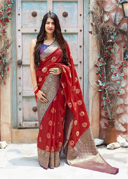 Sindoori Resham|Red Silk Saree with Blouse